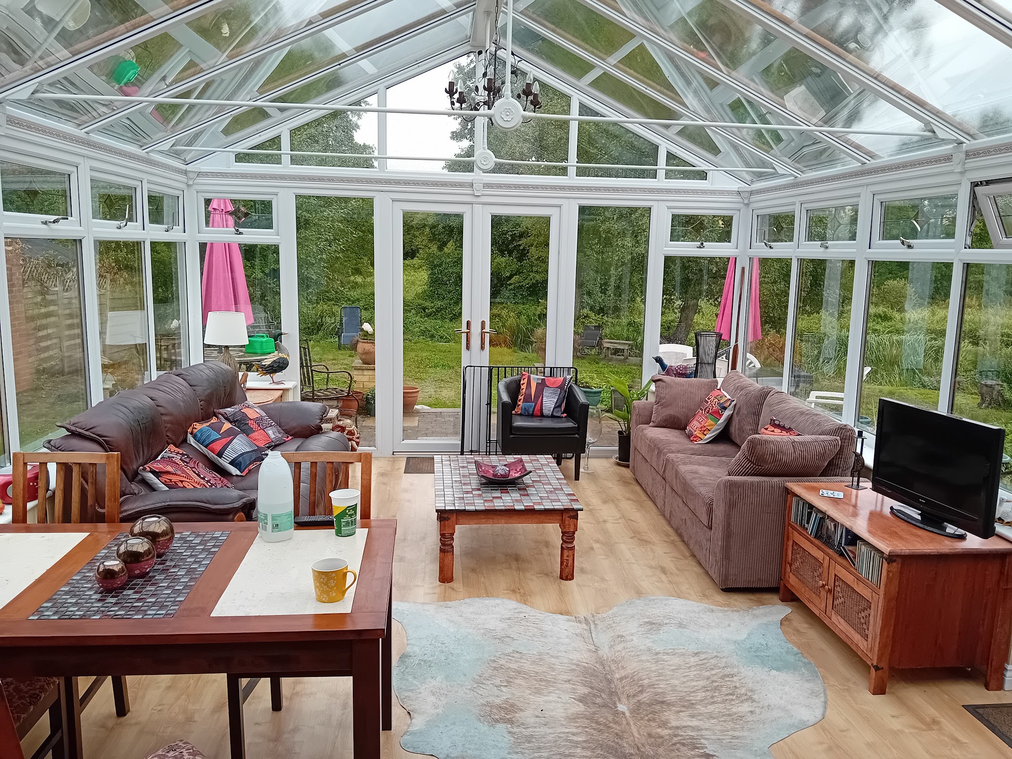 Inside a bright, clean conservatory